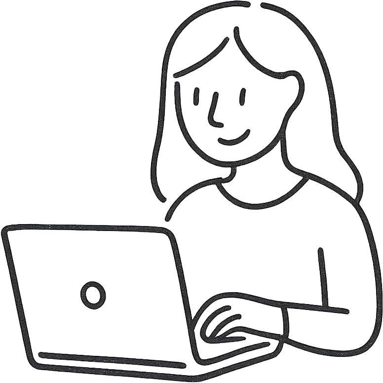 minimalist teal line art of a woman using a laptop, clean lines emoji