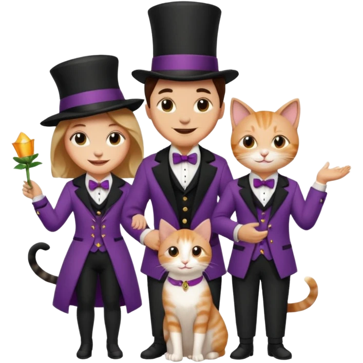 magician couple and their pet cat emoji