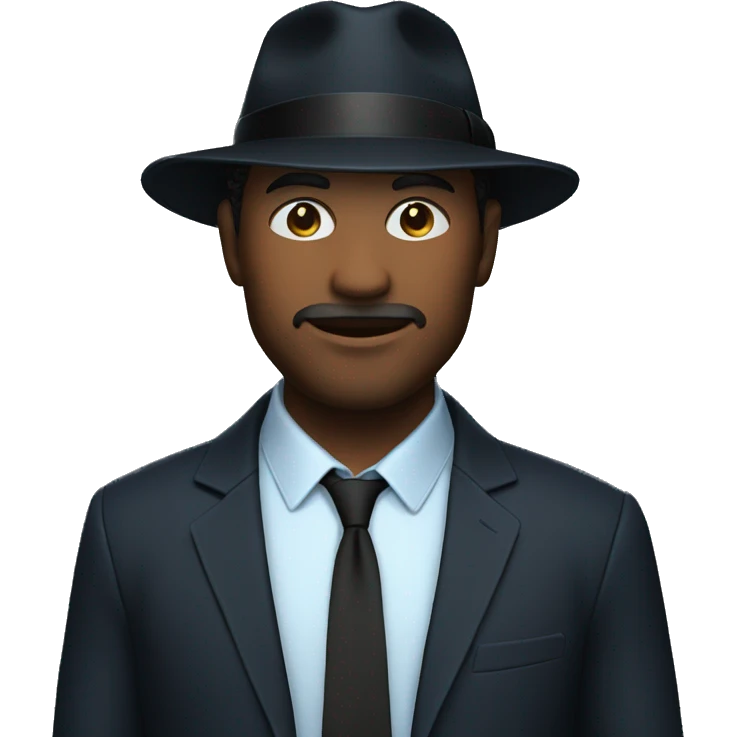 Man in blue button down shirt, black blazer, black fedora emoji