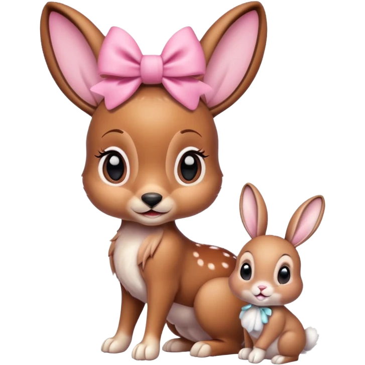 Bambi with pink bow with bunny emoji