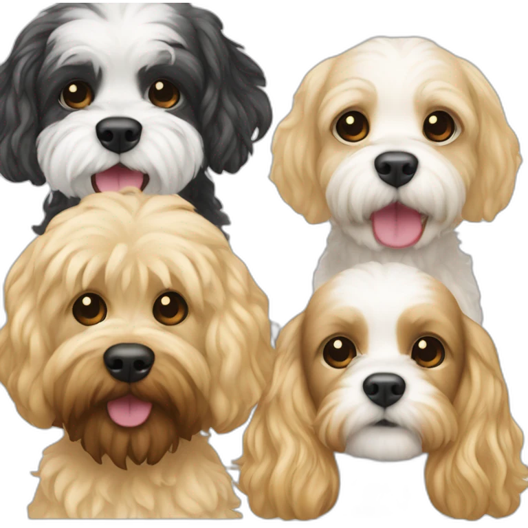 White Cavapoo, a blonde girl and a dark haired guy with a beard emoji