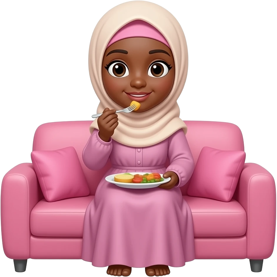 Black muslimah eating on a pink couch emoji