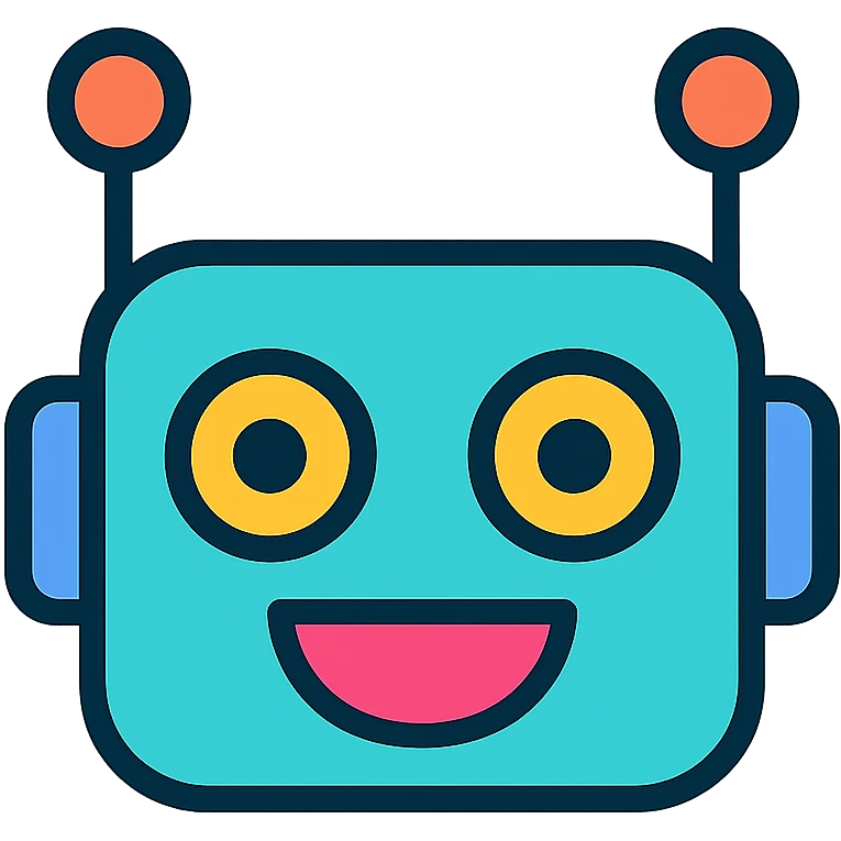 futuristic AI chatbot emoji, antenna, expressive eyes, text style, minimal lines emoji