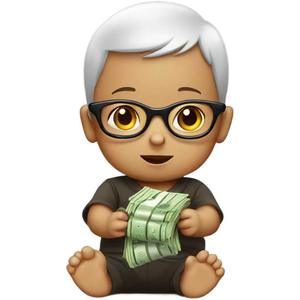 Baby wearing glasses and counting money emoji
