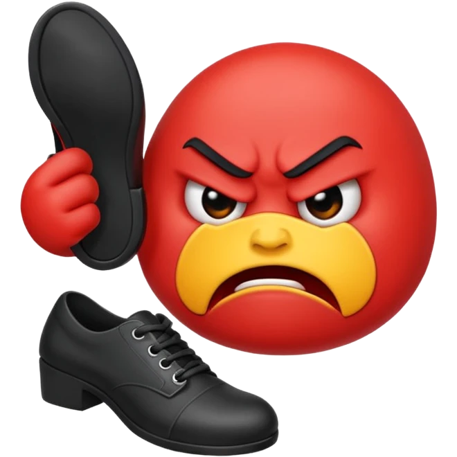 A red angry emoji carrying a shoe in his hands tothrow it emoji