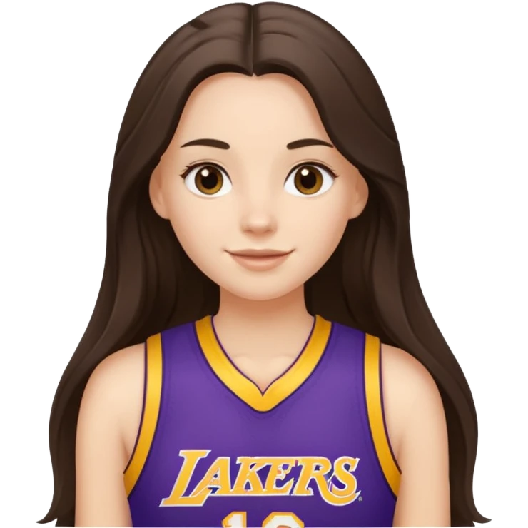 white happy long haired brunette girl in Laker's jersey emoji