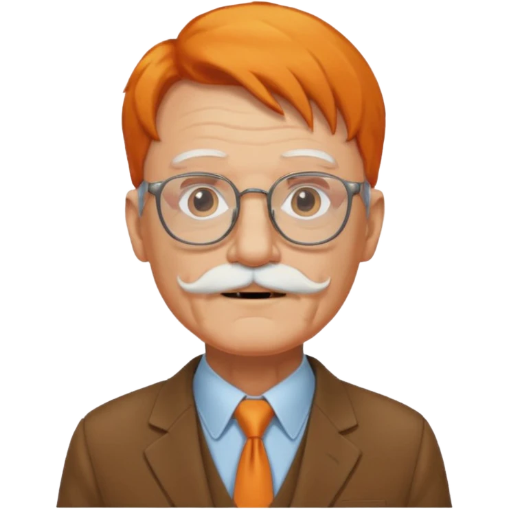 old man, orange hair, white mustache, wearing glasses, wearing a brown suit emoji