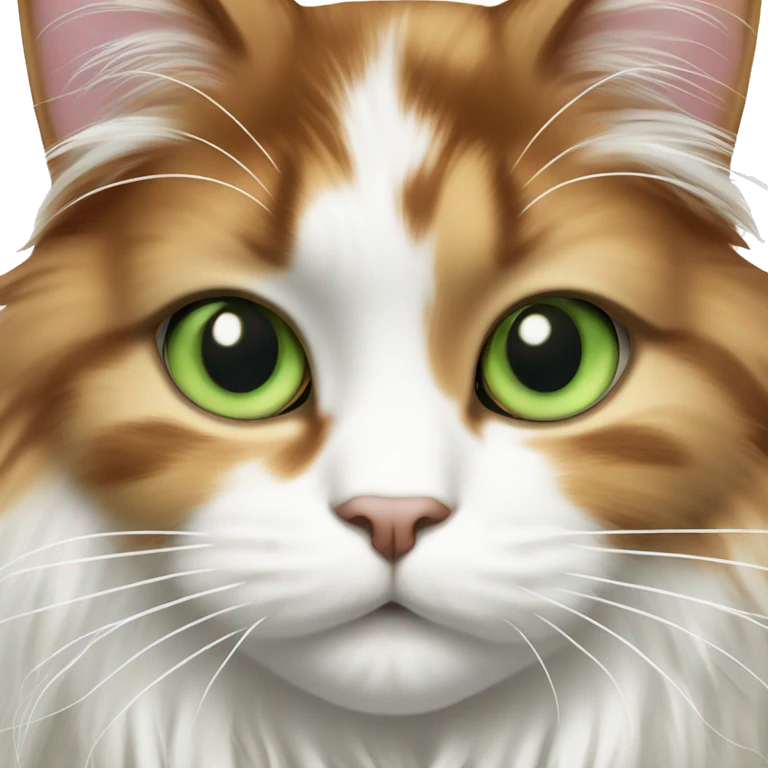 Long haired calico cat with green eyes with most white fur emoji