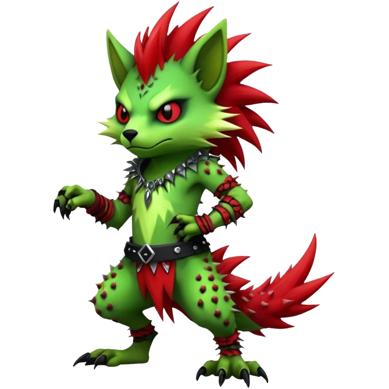 Cool Edgy Green Red ethereal badass punky Fionbri-Vernid-Trico-animal-creature full body emoji