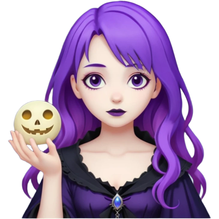 gothic woman with purple hair, witchy touch, standing in moonlight, ghibli style emoji