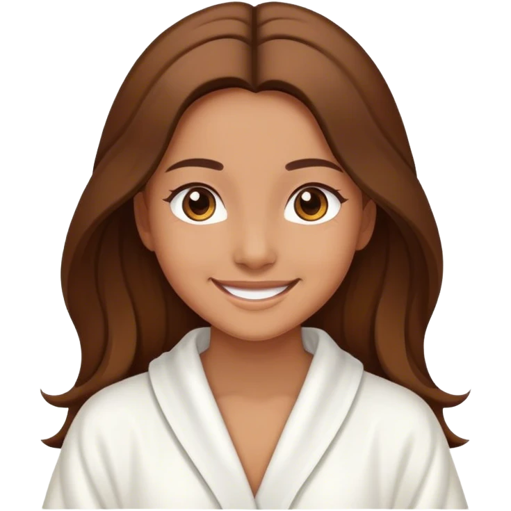 Chica sonriendo con bata color blanca, cabello largo color café, color de piel trigueña  emoji