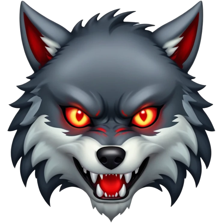 Demonic wolf with glowing red eyes and sharp fangs emoji