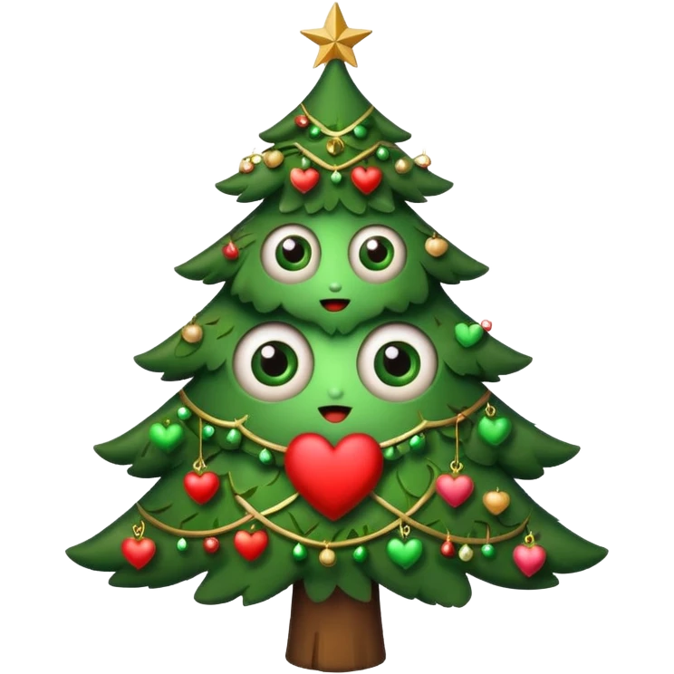 Christmas tree with eyes in shape of heart emoji