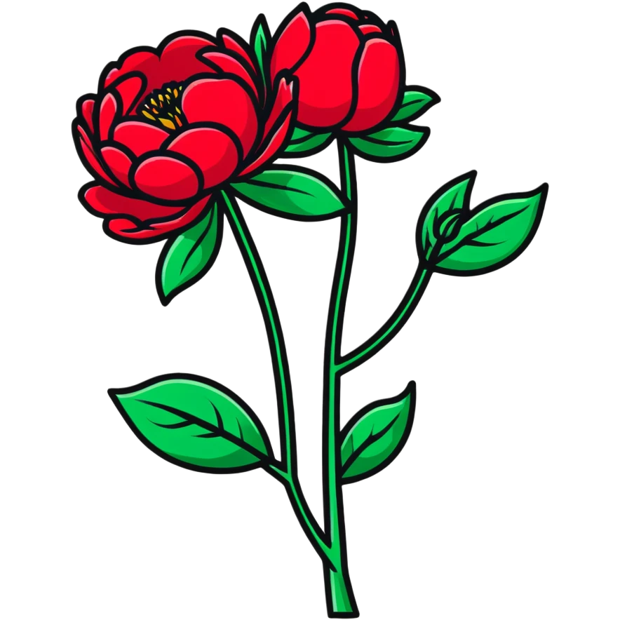 A single red peony flower with green leaves emoji