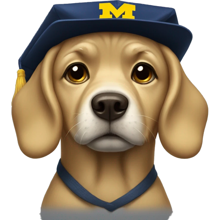 Sad Dog wearing University of Michigan hat emoji