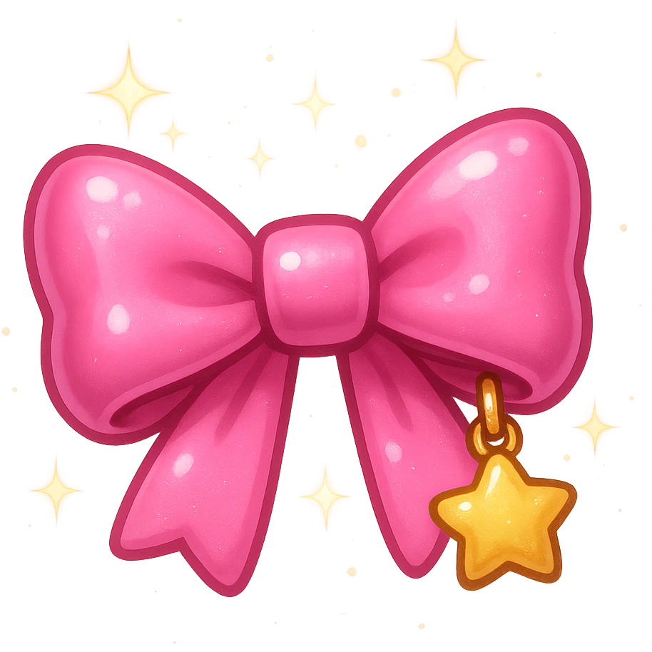 pink bow emoji, cute and shiny, with a small star charm emoji