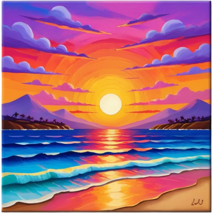 Painting of a sunset on a canvas emoji