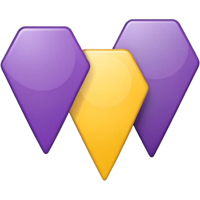 simple, minimalistic yellow (hex#FFD008) and purple (hex#8C52FF) icons of a pin location (round top and sharp bottom) emoji
