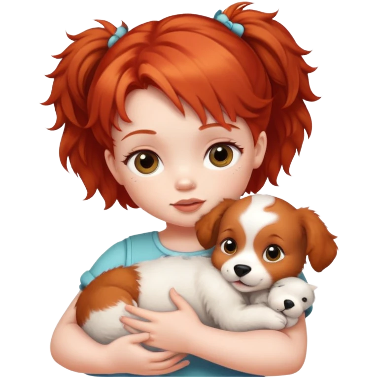 Red head baby girl holding puppy  emoji