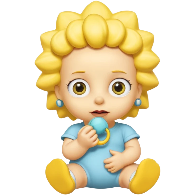 A 3D cartoon baby character fully yellow skin, styled like Maggie Simpson, with pacifier, big eyes, smooth shading, Memoji-style rendering, consistent with other yellow Simpsons characters. emoji