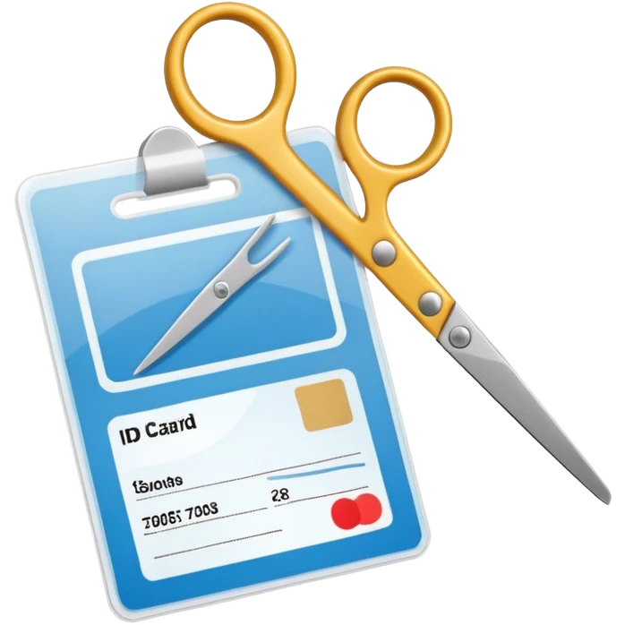 Scissors cutting an ID card in 2 parts .hyper realistic emoji
