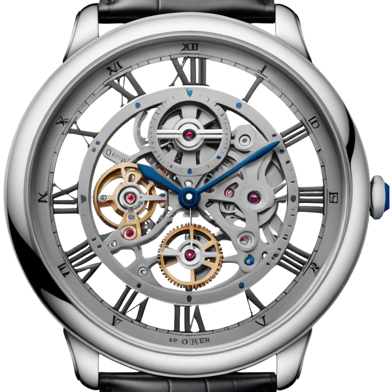 Cartier skeleton wristwatch close-up, intricate skeleton dial, precise, iOS Apple emoji style emoji