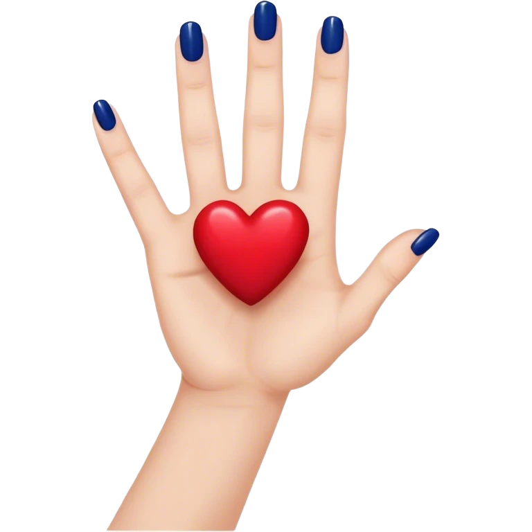
a hand with a red manicure holds a dark blue heart with two fingers emoji