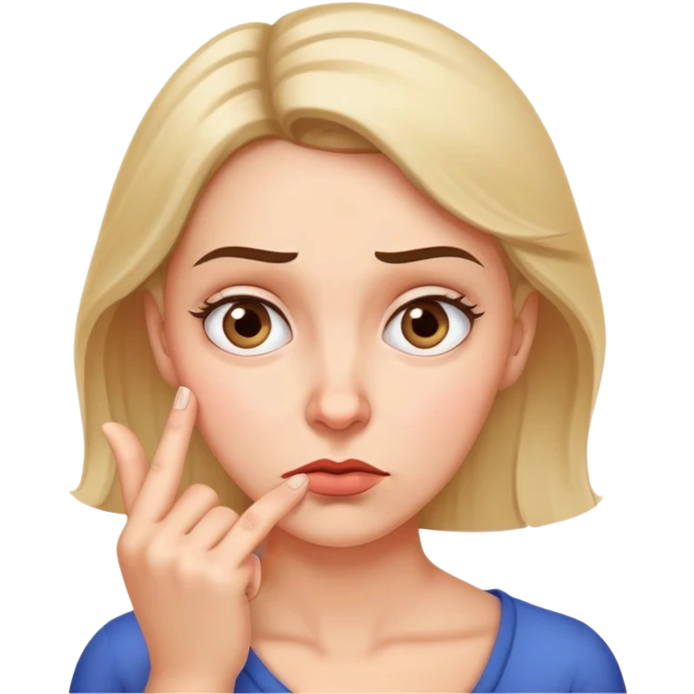 Woman with finger on chin, puzzled expression with furrowed brow emoji