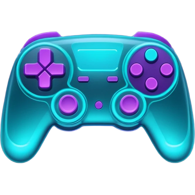 futuristic minimalistic glowing gamepad icon, purple and cyan neon light, dark tech background, 1:1 aspect ratio, no face emoji