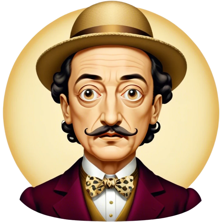 Cinematic Realistic portrait of Salvador Dalí, depicted as a surrealist artist with eccentric, expressive features and his iconic mustache, rendered with vibrant, imaginative lighting and richly detailed period attire that capture his avant-garde essence. emoji