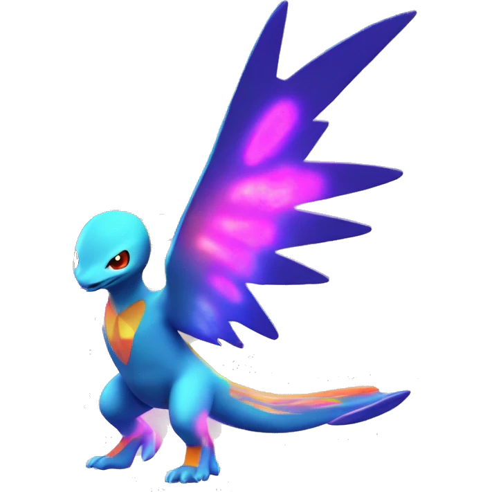 Colorful Neon Colors Vibrant Colors Flying Futuristic Fakémon-Pokémon-Creature Full Body emoji