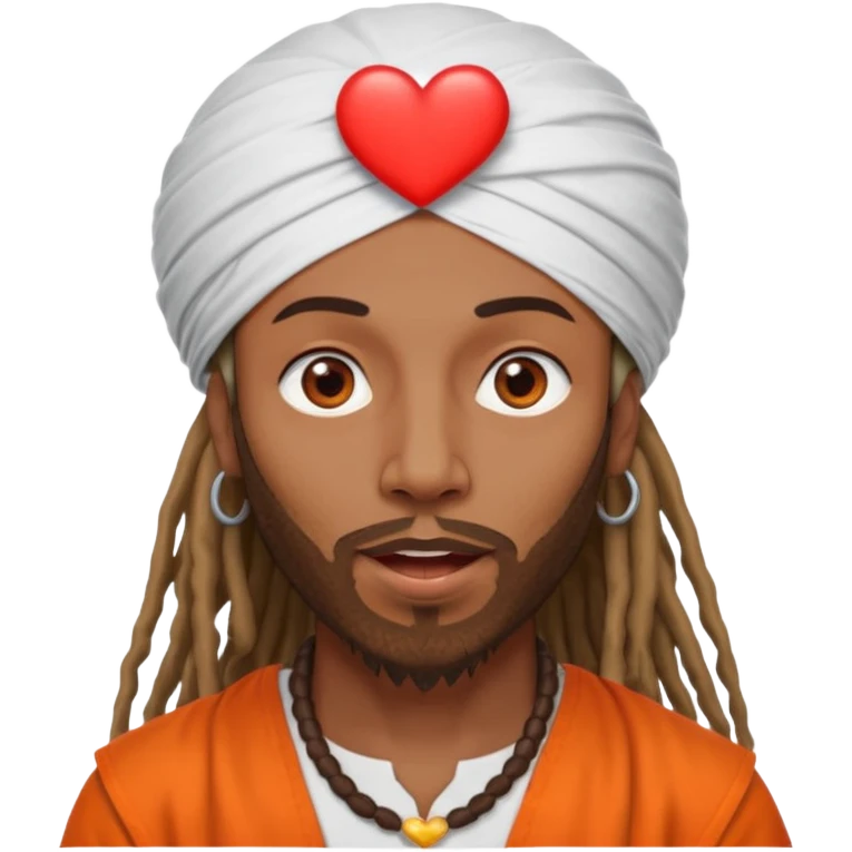 Brownskin man with long dreadlocks orange shirt add white dubai turban add red heart in both of his eyes mouth open  emoji