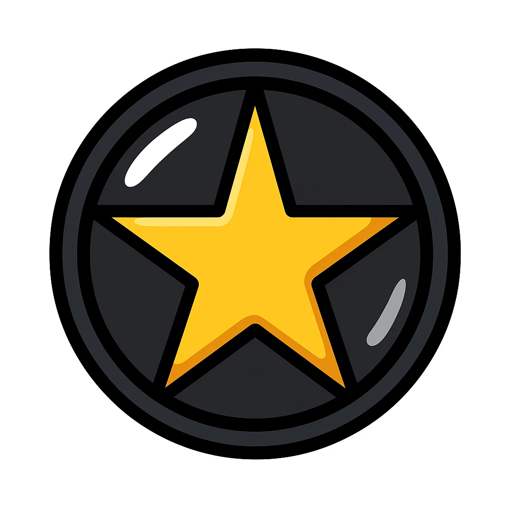 bright silver or gold star on the glossy black surface of a high-end car, main color glossy black, subtle reflections, emphasis on mirror-like shine, modern and clean, not overloaded emoji