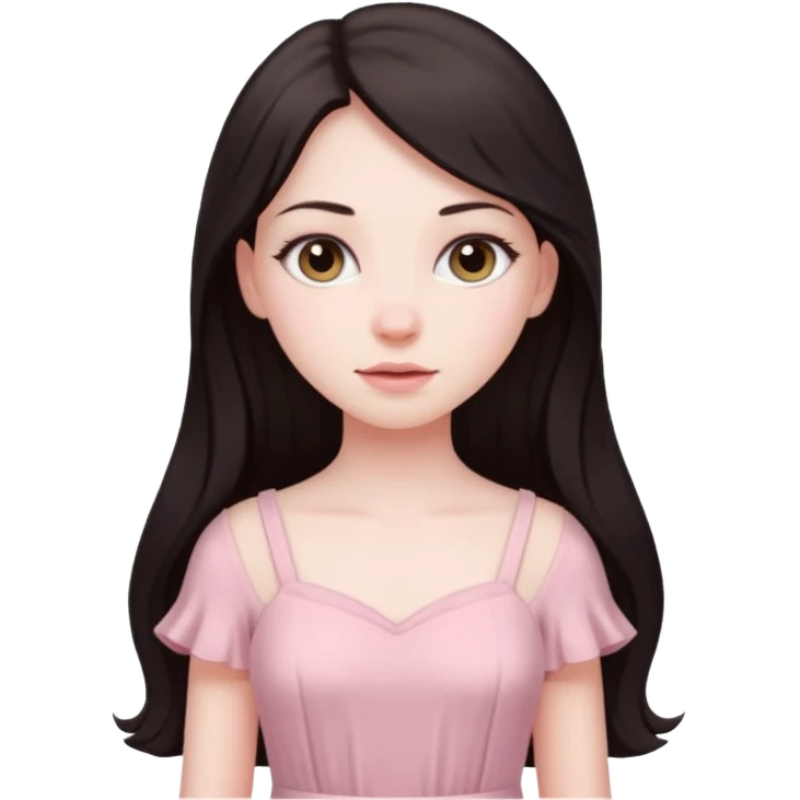 Девочка с длинными темными волосам в нежно розовом emoji