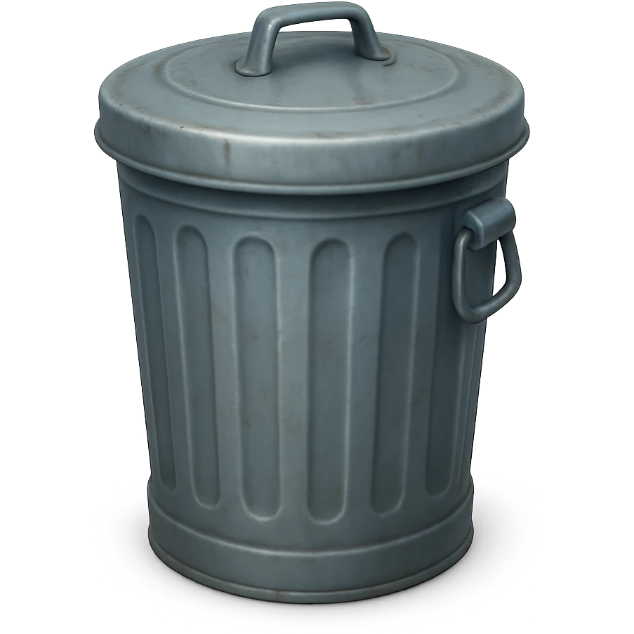Draw a Pixar-style trash can. The trash can should be visible from the front and top. Do not use face, eye, and mouth. emoji