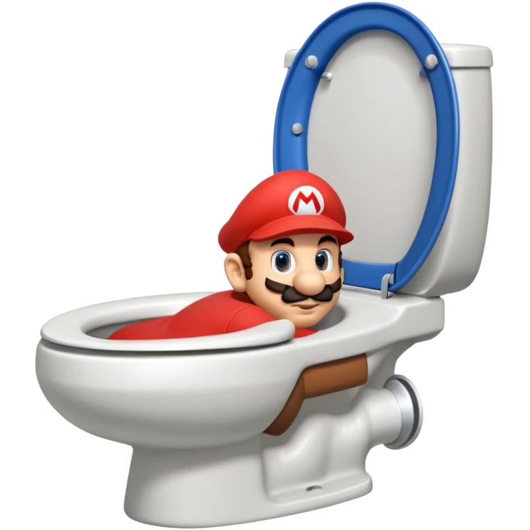 Mario's neck and head only sticking out of a white toilet emoji