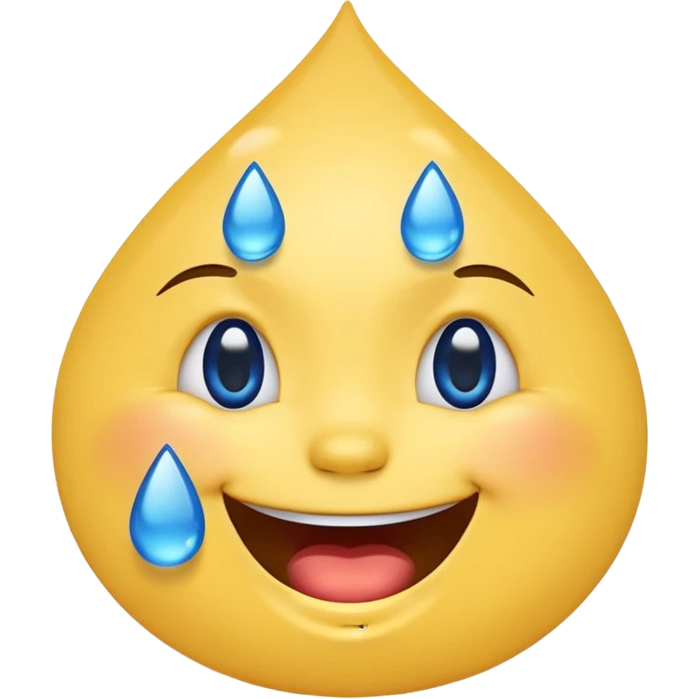 Emoji, yellow round laughing face, blue tears of joy on it. 2 big blue tear drops on each of the 2 cheeks emoji