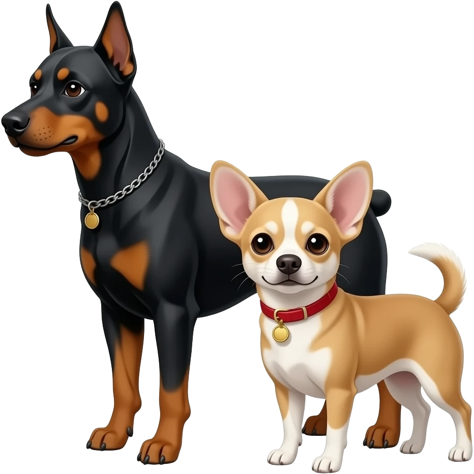 a doberman and a completely beige chihuahua, not bicolor emoji