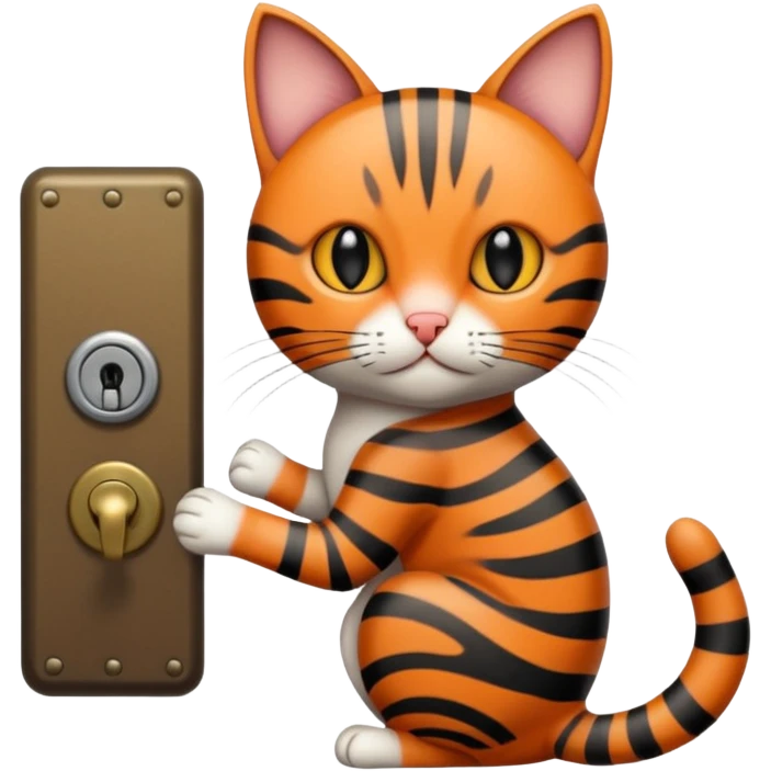 A short-tailed striped cat turning a doorknob emoji