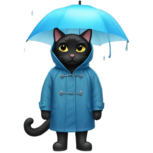 Black cat in a rain coat and rain boots emoji