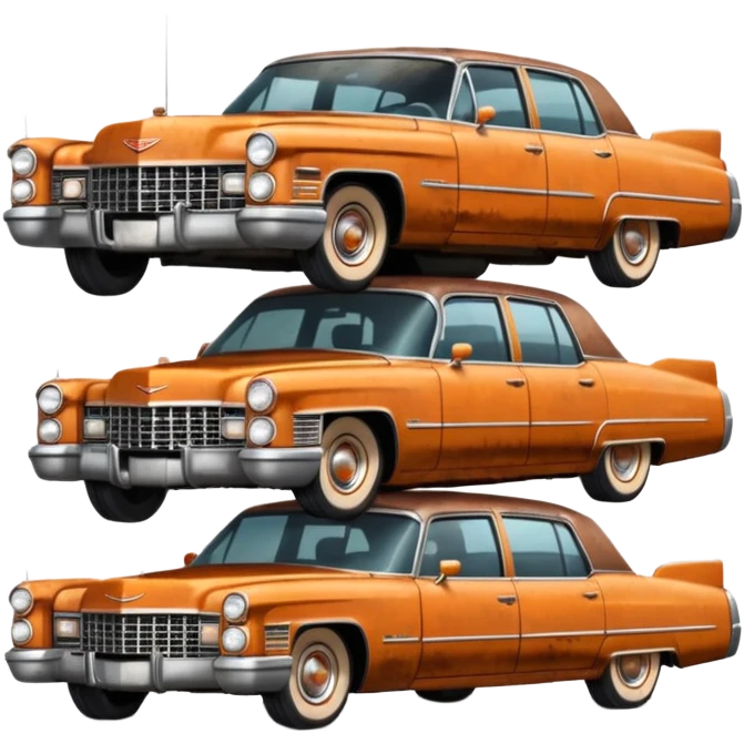 Cinematic realistic ultra HD - old abandoned Cadillac cars stacked in a pile emoji
