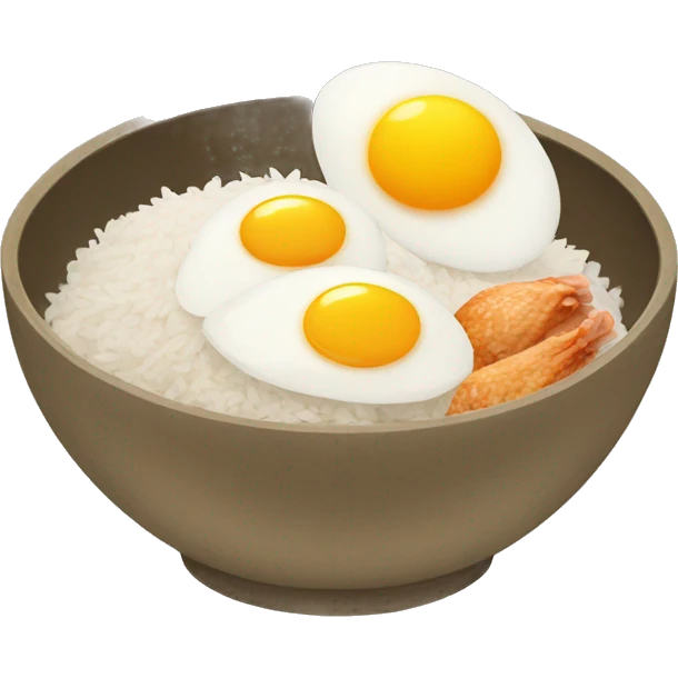 a bowl of rice with two eggs and two chicken emoji