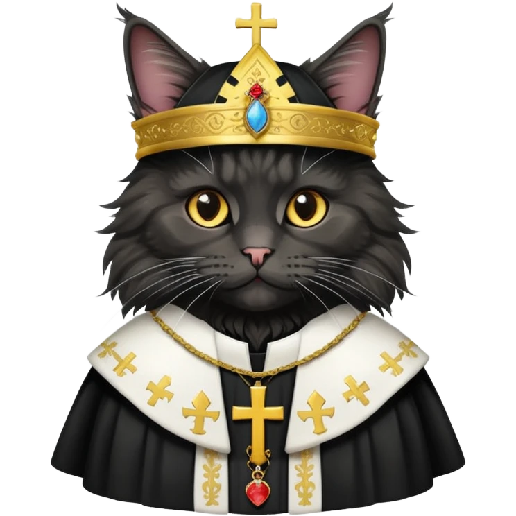 Black mainecoone Cat  wearing pope clothes emoji