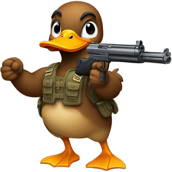 Duck has muscles with a gun emoji