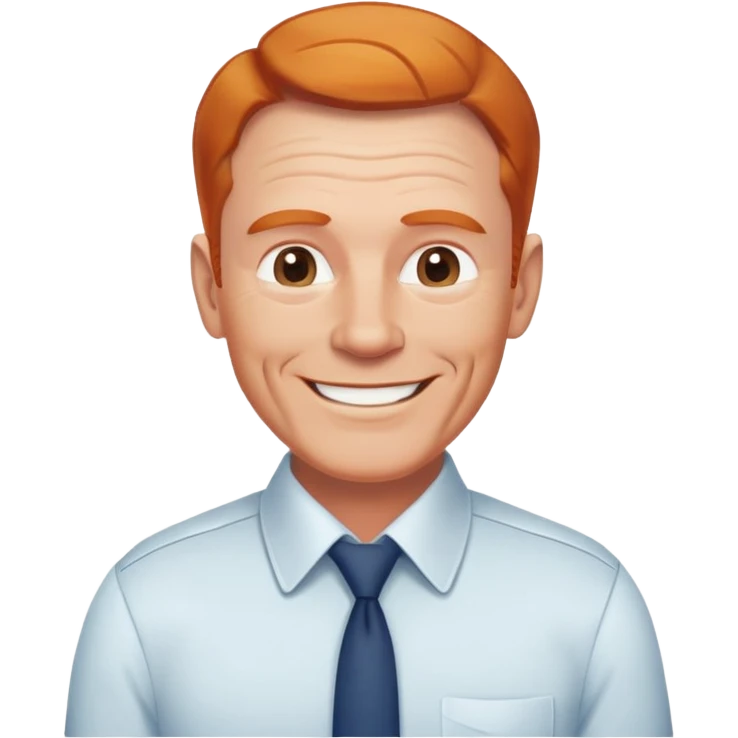 smiling older white man, fit physique, receding ginger hair, approachable and professional look, cheerful and friendly face, wearing a collared shirt emoji