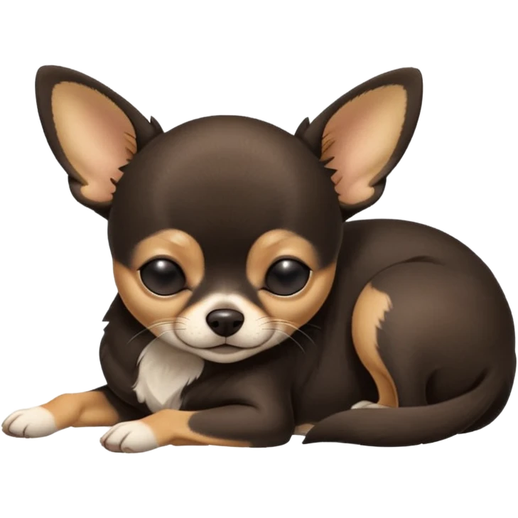 A high-resolution photo-realistic digital illustration of a  black with a bit of tan chihuahua with eyes closed shut sleeping lazily on the ground emoji