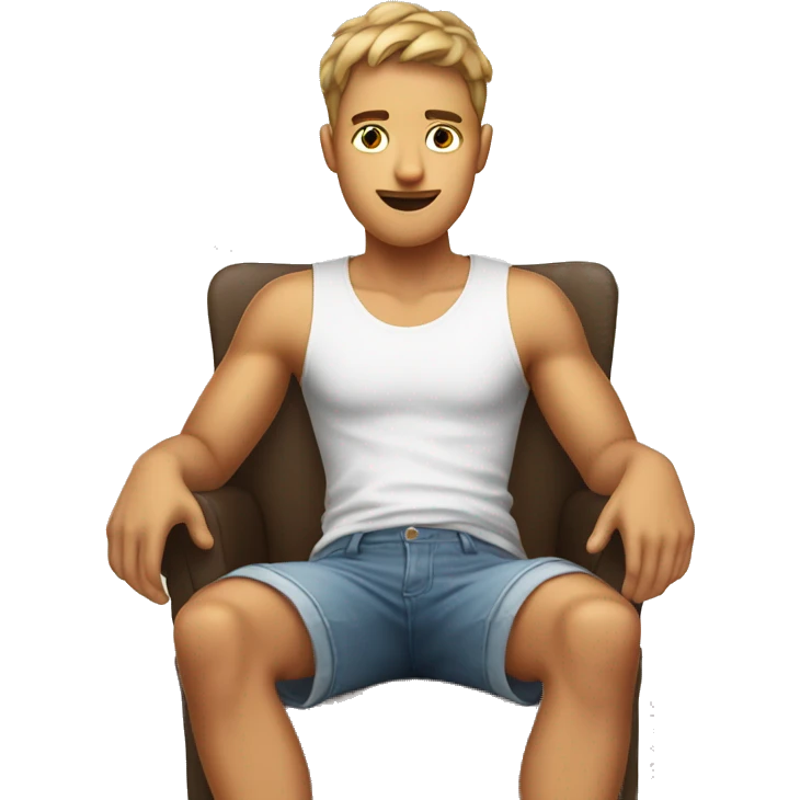 Young guy sitting on a chair in shorts, face is covered  emoji