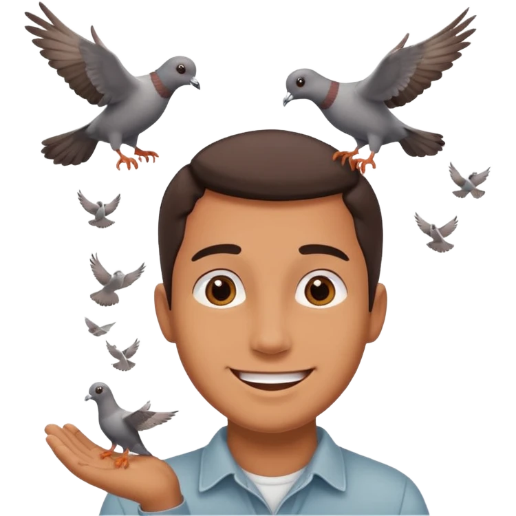 man open arms looking at a flying pigeon emoji