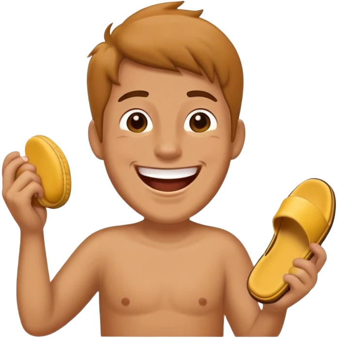 Smějící se emoji s pantoflí v ruce  emoji