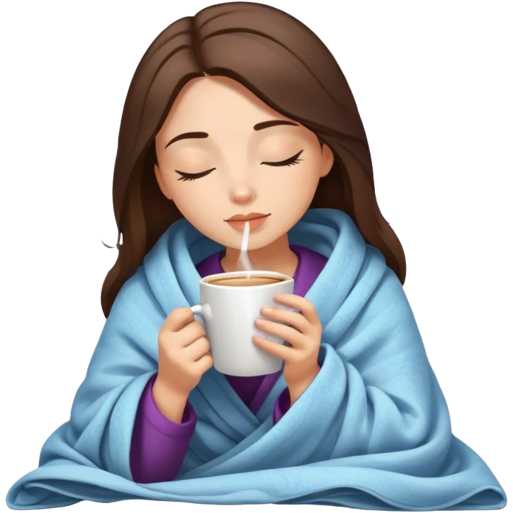 girl brunette inside a blanket sipping coffee eyes closed emoji